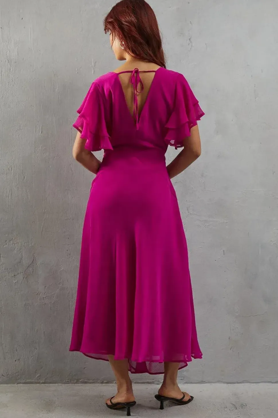 Chiffon Frill Sleeve Midi Tea Dress