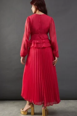 Chiffon Frill Waist Pleated Midaxi Dress