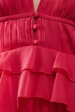 Chiffon Frill Waist Pleated Midaxi Dress