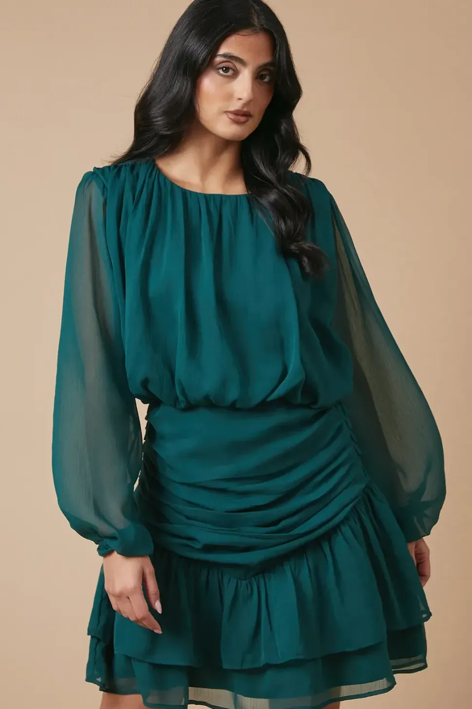Chiffon Gathered Ruched Mini Dress