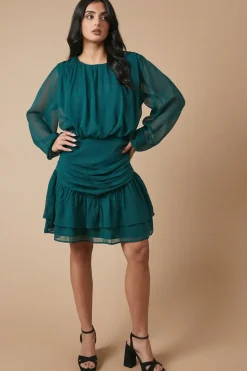 Chiffon Gathered Ruched Mini Dress
