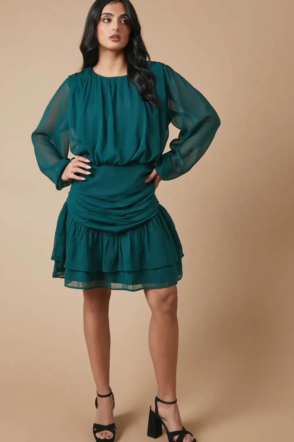 Chiffon Gathered Ruched Mini Dress