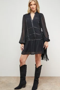 Chiffon Hand Embellished Trim Mini Dress