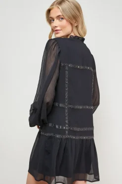 Chiffon Hand Embellished Trim Mini Dress