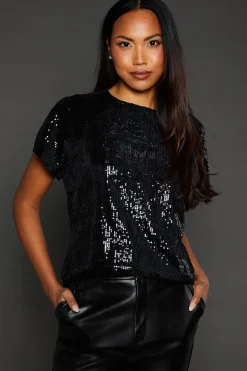 Chiffon Insert Sequin Top