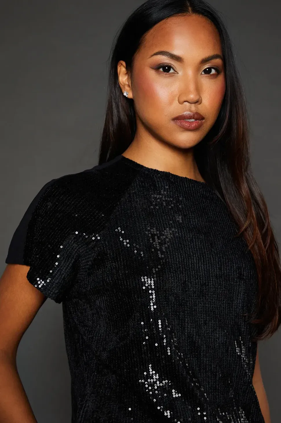 Chiffon Insert Sequin Top