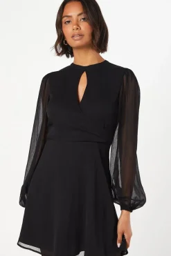 Chiffon Keyhole Wrap Mini Dress