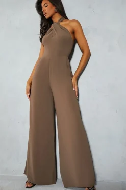 Chiffon Knot Detail Halterneck Wide Leg Jumpsuit