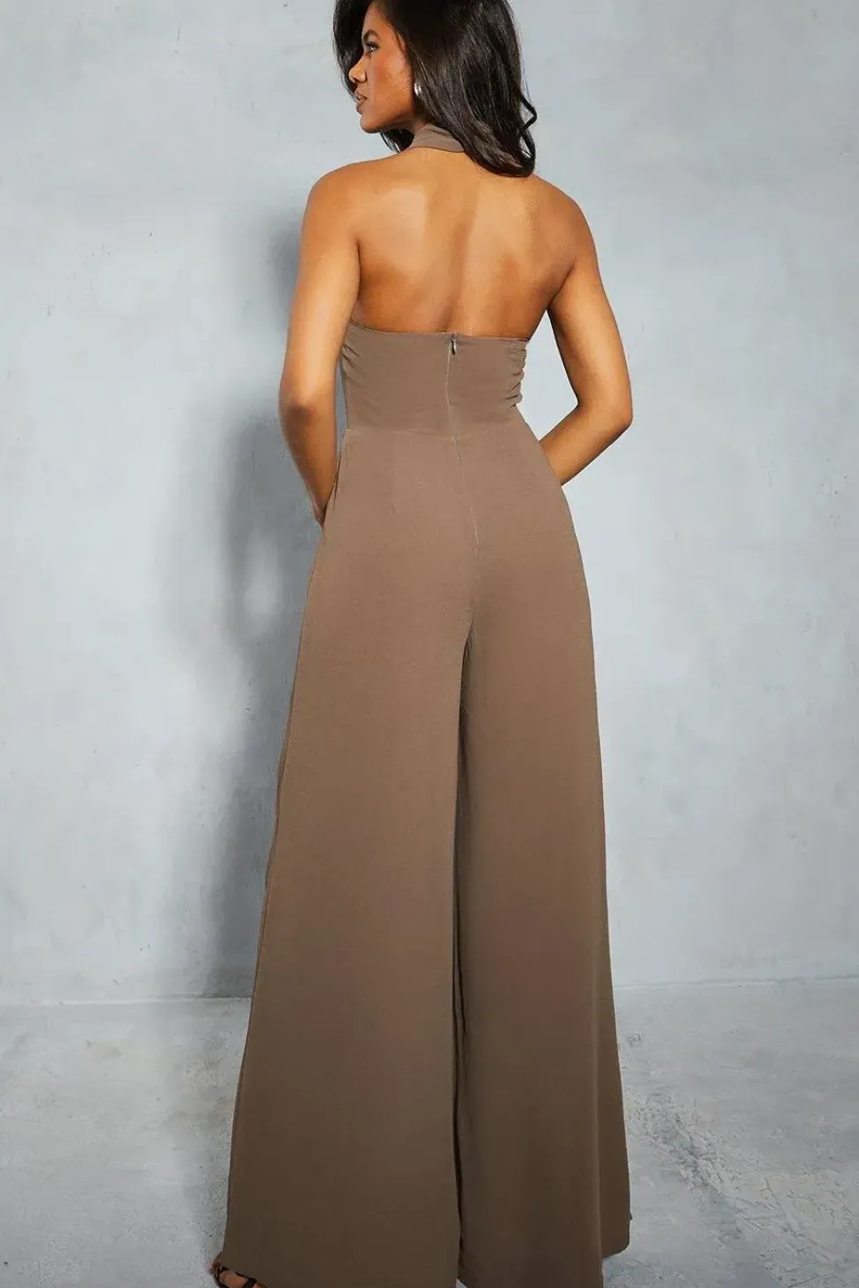 Chiffon Knot Detail Halterneck Wide Leg Jumpsuit