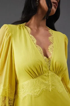 Chiffon Lace Insert Plunge Neck Maxi Dress