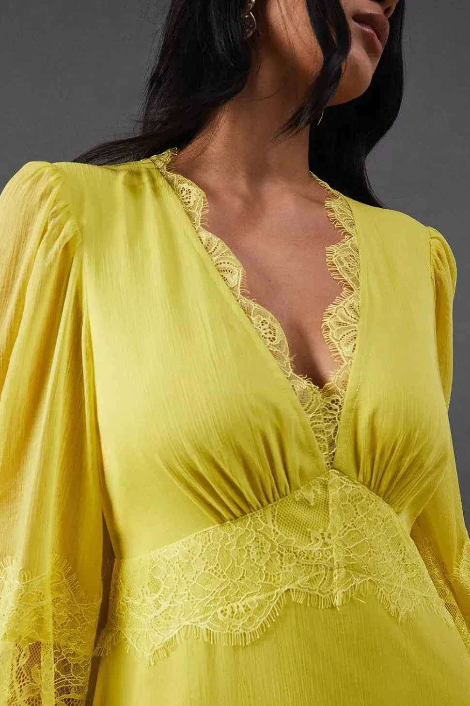 Chiffon Lace Insert Plunge Neck Maxi Dress