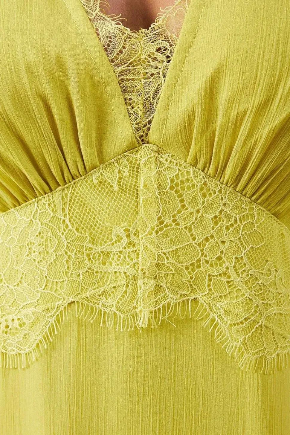 Chiffon Lace Insert Plunge Neck Maxi Dress