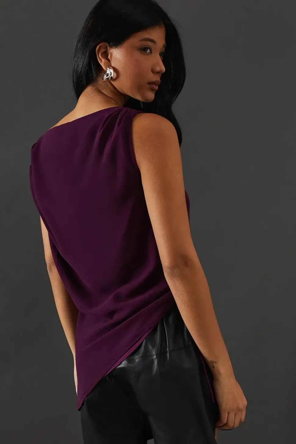 Chiffon Lace Up Detail Slash Neck Top