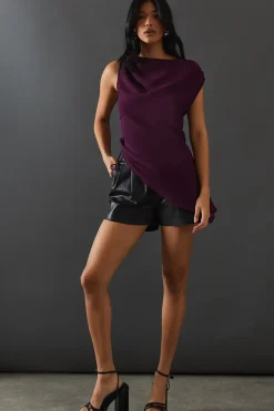 Chiffon Lace Up Detail Slash Neck Top