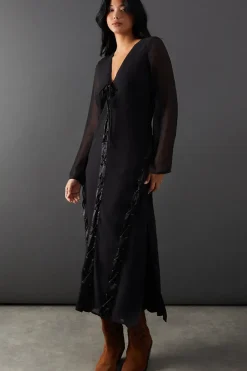 Chiffon Lace Up Panelling Midi Dress