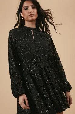 Chiffon Metallic Jacquard Mini Dress