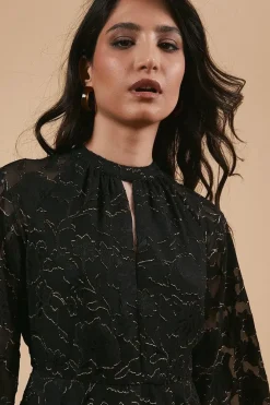 Chiffon Metallic Jacquard Mini Dress