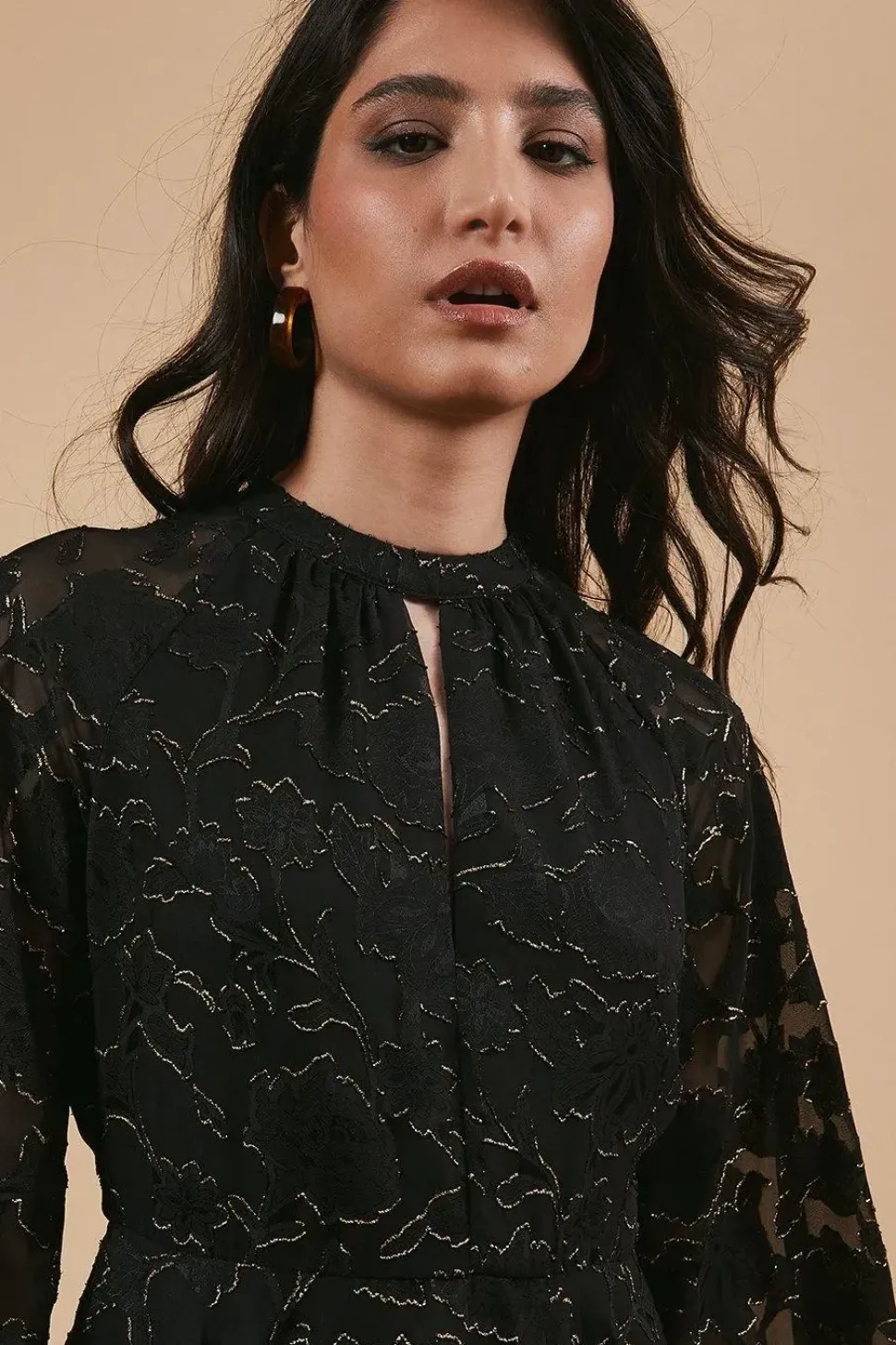 Chiffon Metallic Jacquard Mini Dress