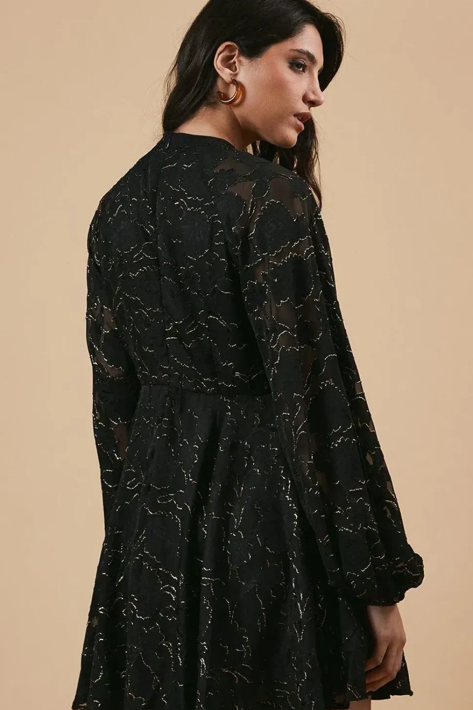 Chiffon Metallic Jacquard Mini Dress