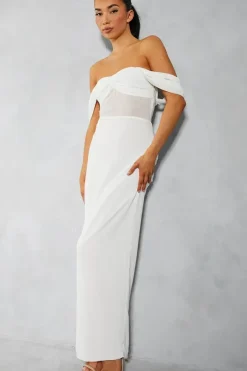 Chiffon Off The Shoulder Ruched Detail Maxi Dress