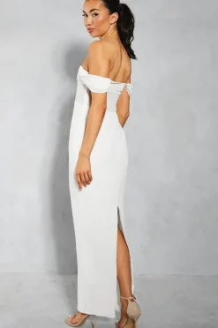 Chiffon Off The Shoulder Ruched Detail Maxi Dress