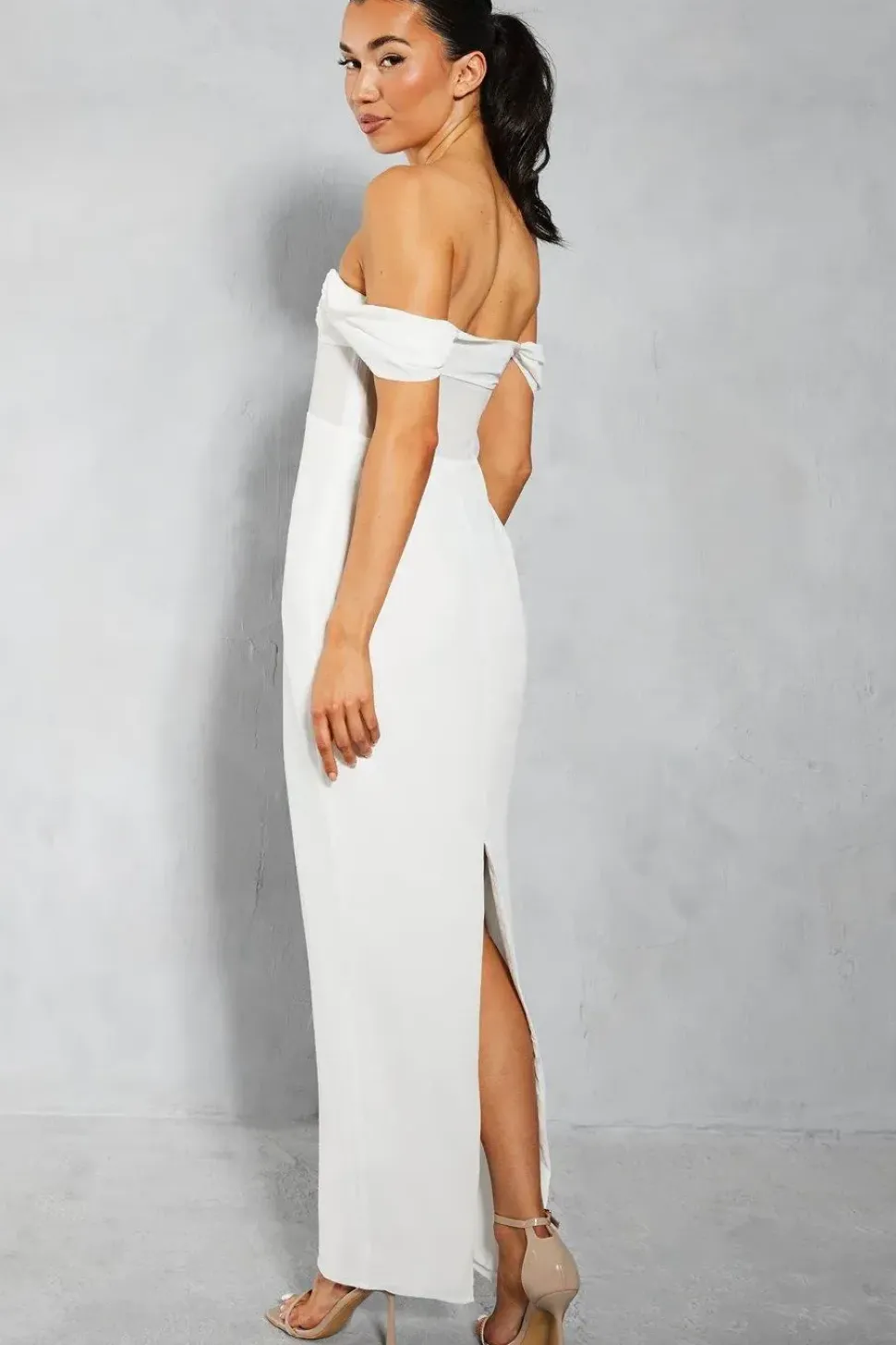 Chiffon Off The Shoulder Ruched Detail Maxi Dress