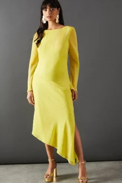 Chiffon One Sleeve Asymmetric Hem Midi Dress