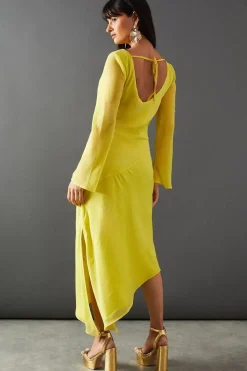 Chiffon One Sleeve Asymmetric Hem Midi Dress