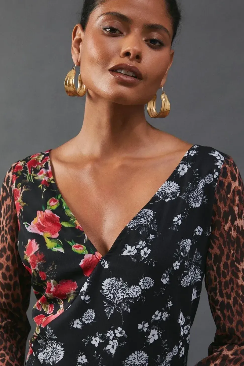 Chiffon Panelling Tie Sleeve Midi Dress