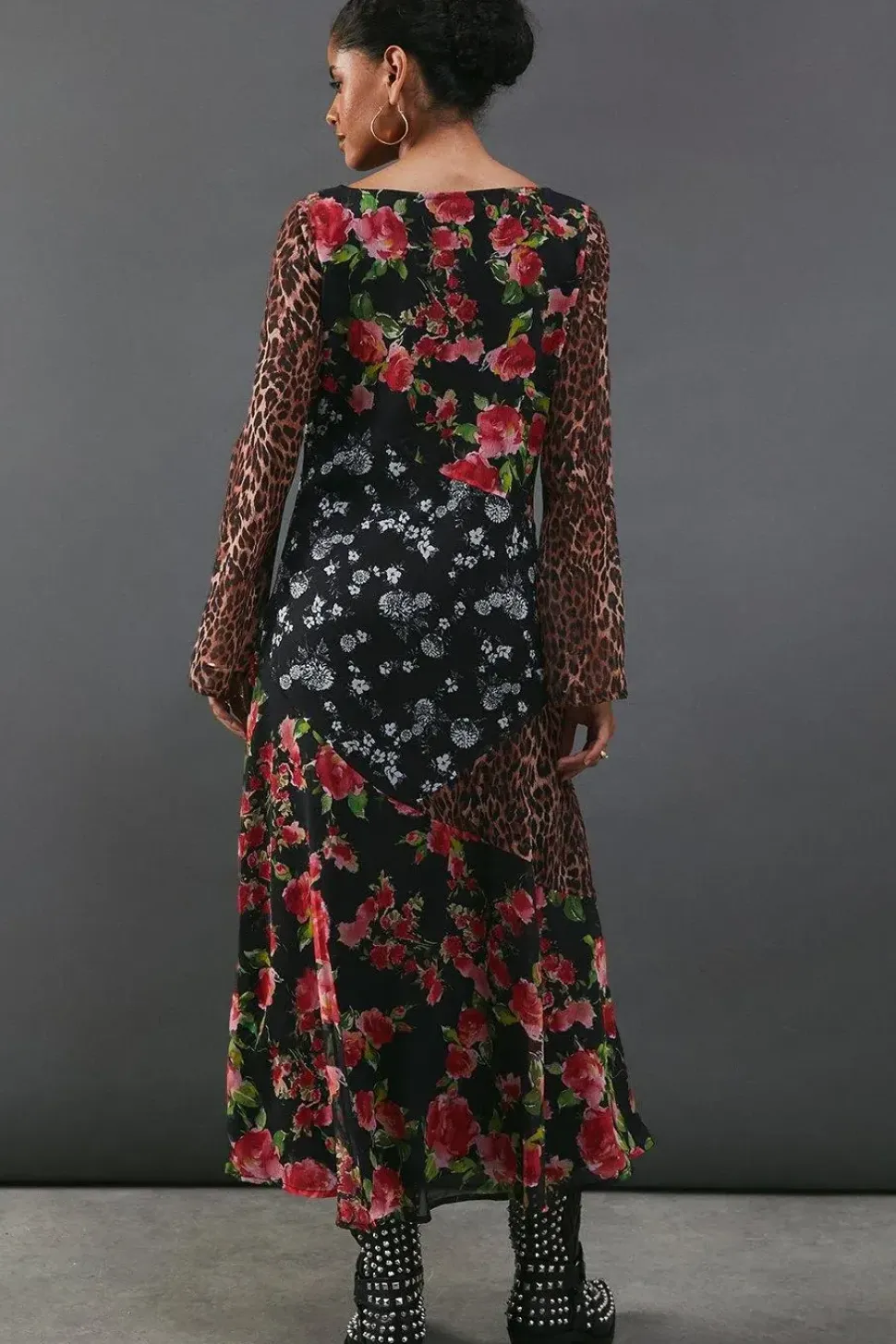 Chiffon Panelling Tie Sleeve Midi Dress
