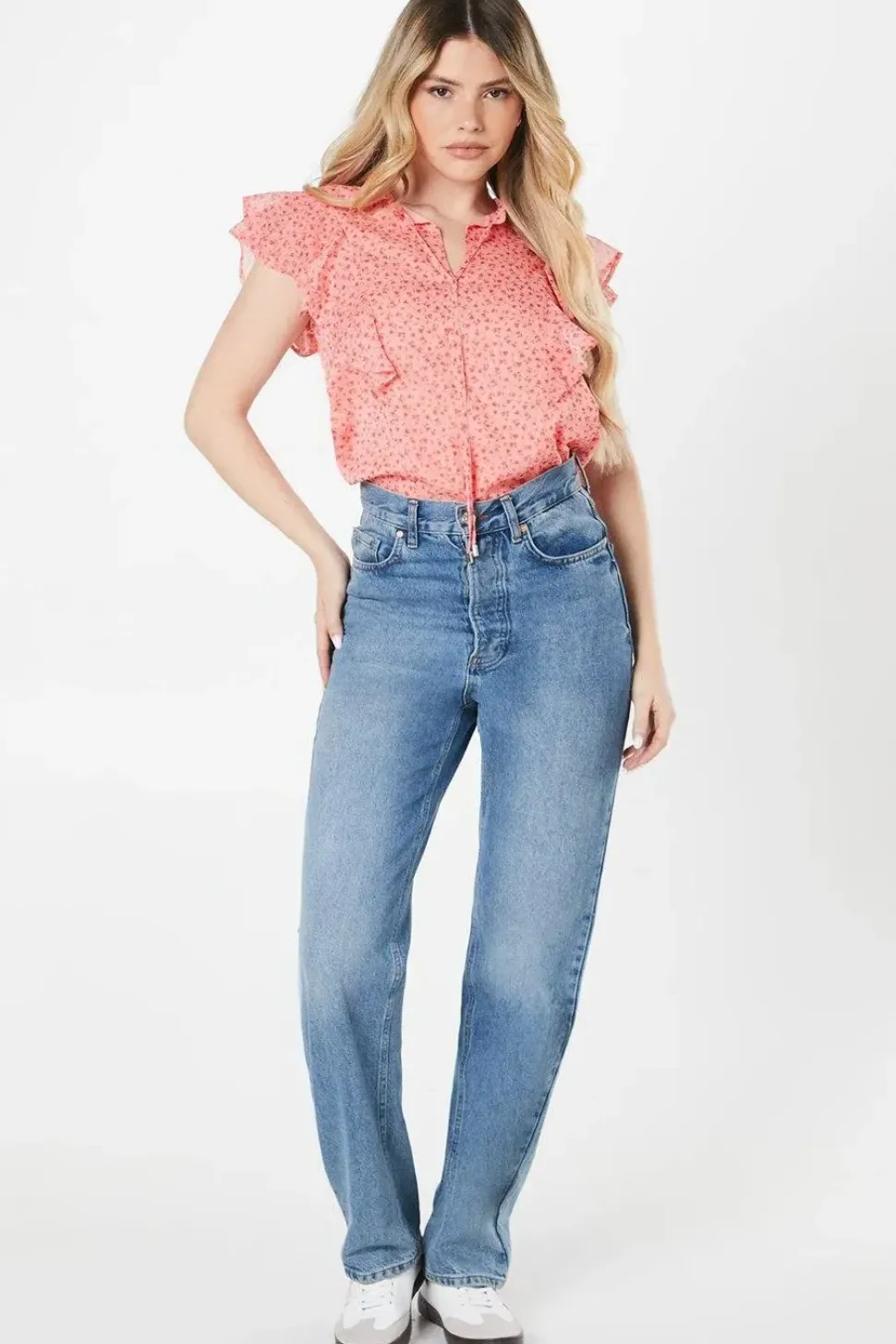 Chiffon Pink Ditsy Sleeveless Overhead Blouse