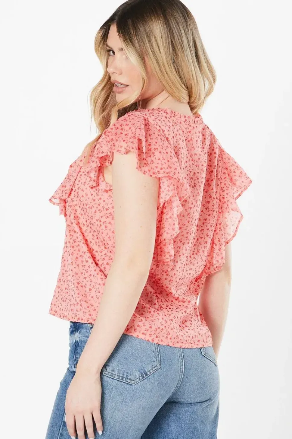 Chiffon Pink Ditsy Sleeveless Overhead Blouse