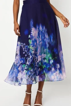 Chiffon Placement Print Midi Skirt