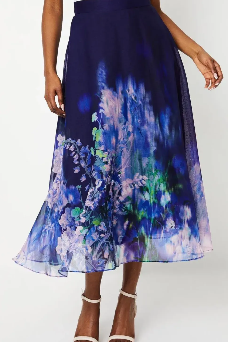 Chiffon Placement Print Midi Skirt