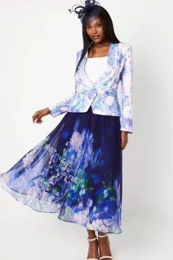 Chiffon Placement Print Midi Skirt