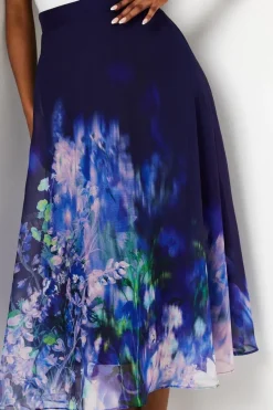 Chiffon Placement Print Midi Skirt