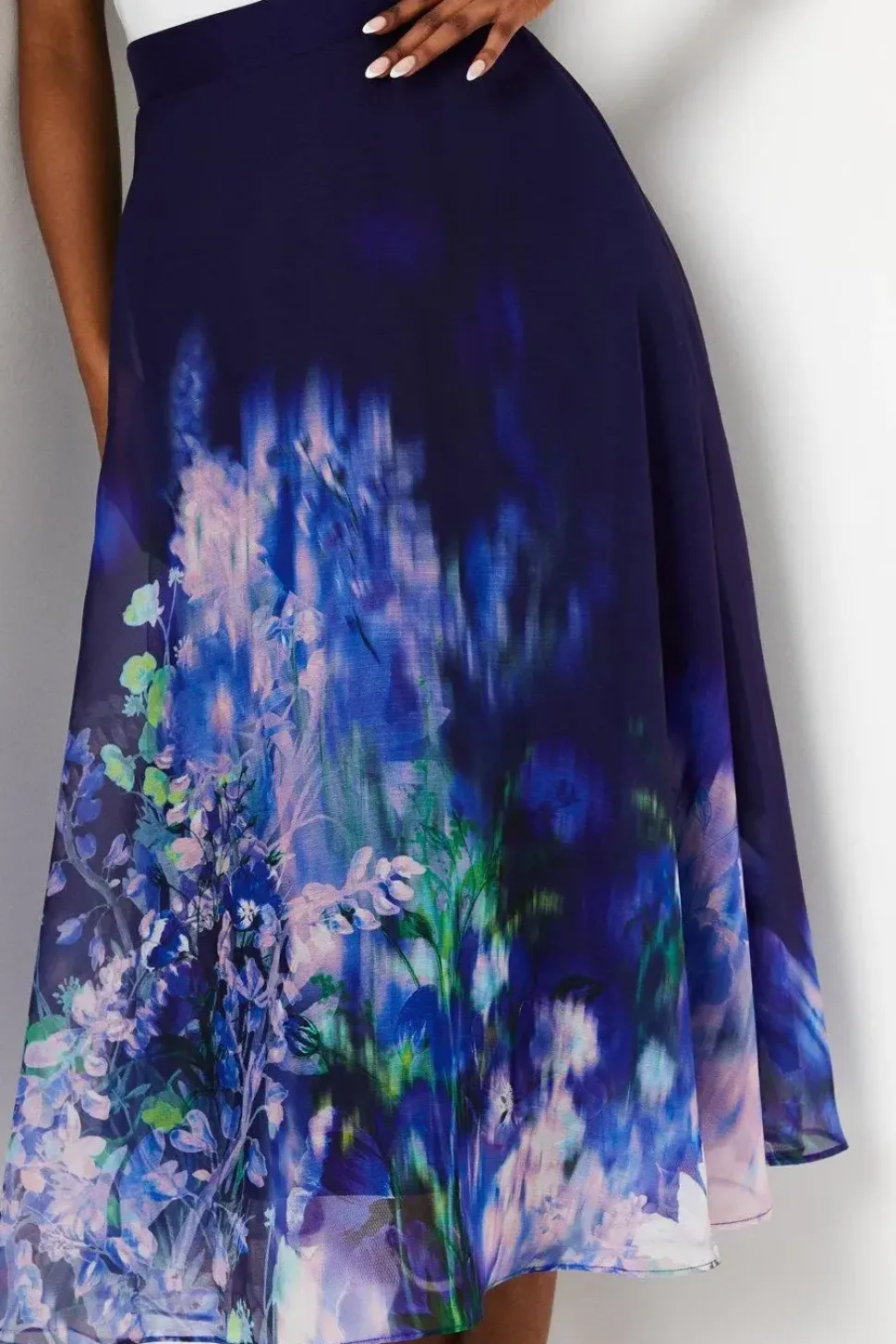 Chiffon Placement Print Midi Skirt