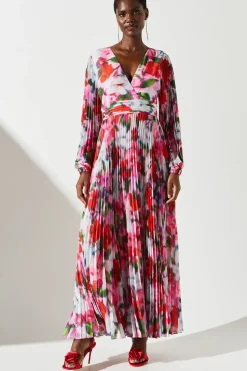 Chiffon Pleated Floral Printed Dress