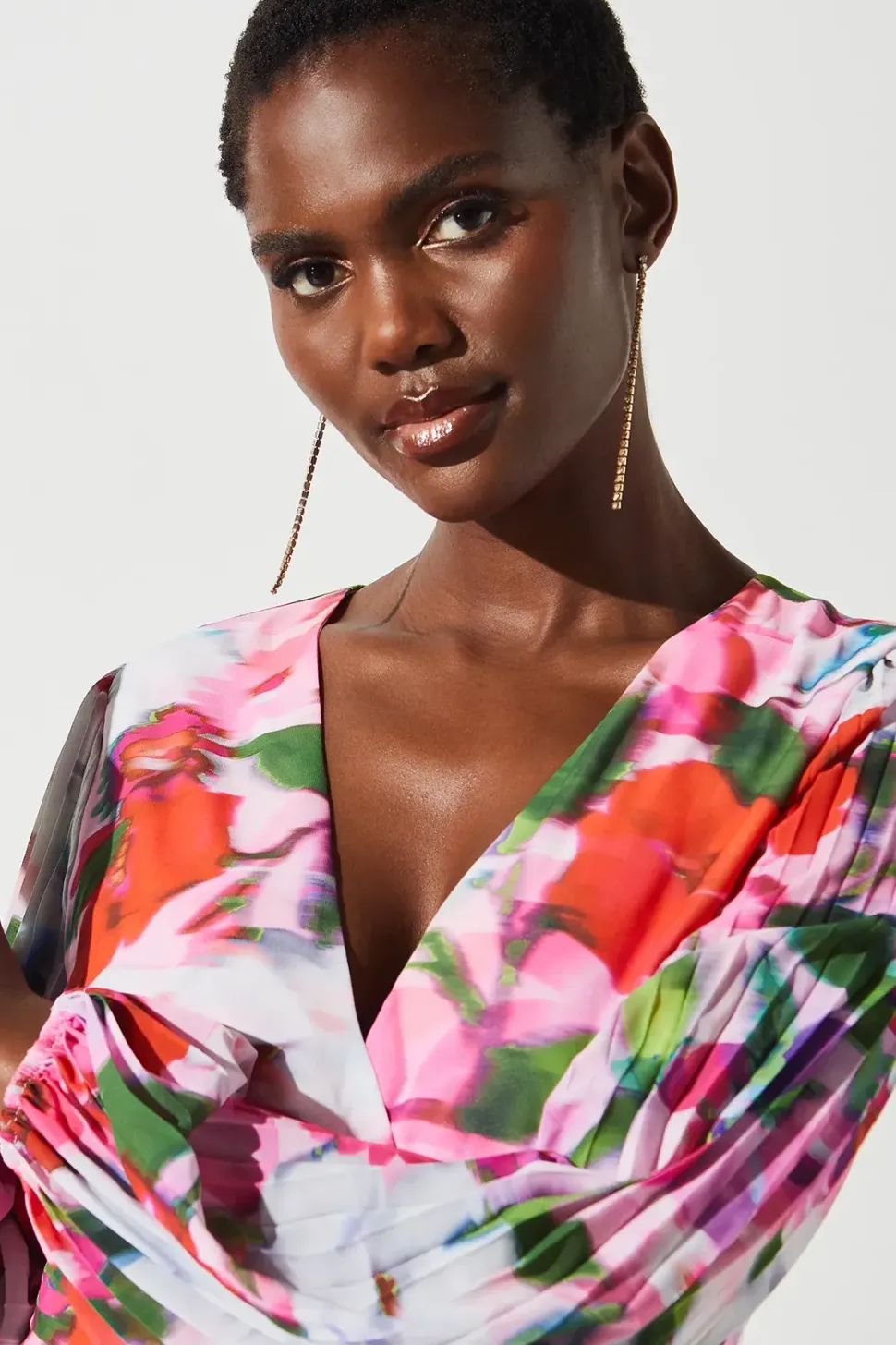 Chiffon Pleated Floral Printed Dress