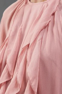 Chiffon Ruffle Blouson Sleeve Maxi Dress