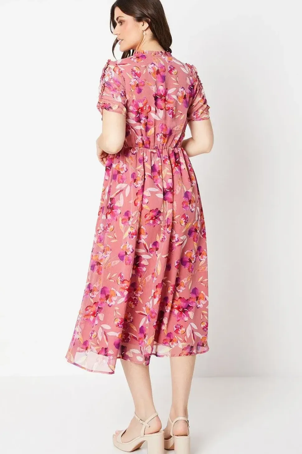 Chiffon Ruffle Detail Midi Dress