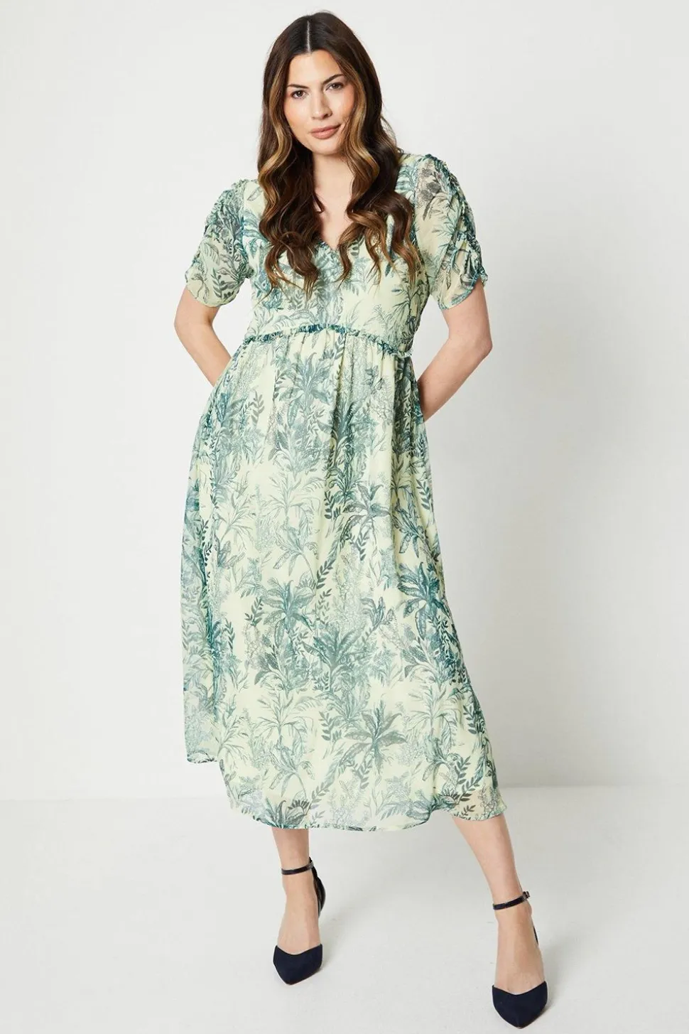 Chiffon Ruffle Detail Midi Dress