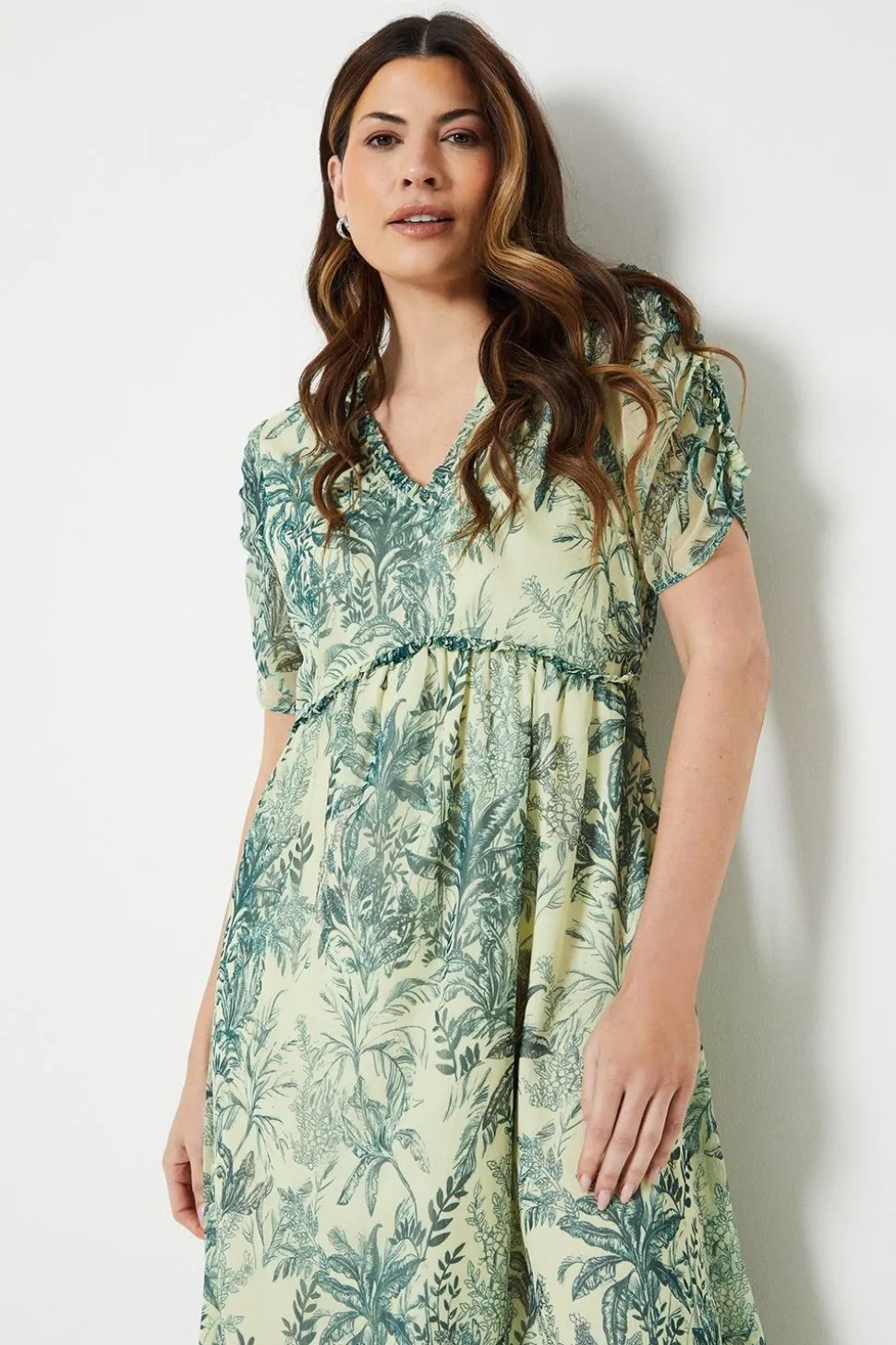 Chiffon Ruffle Detail Midi Dress