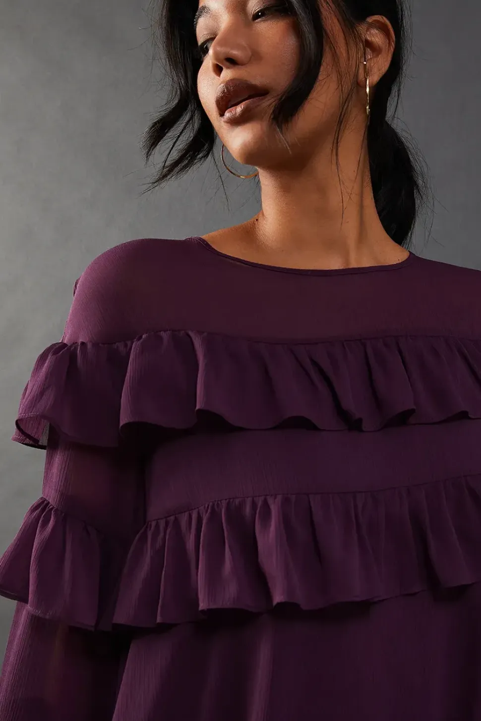 Chiffon Ruffle Flared Sleeve Mini Smock Dress