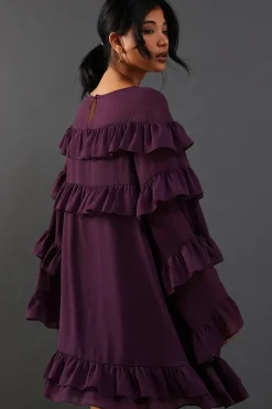 Chiffon Ruffle Flared Sleeve Mini Smock Dress