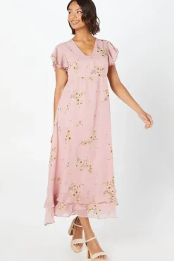 Chiffon Ruffle Front Midi Dress