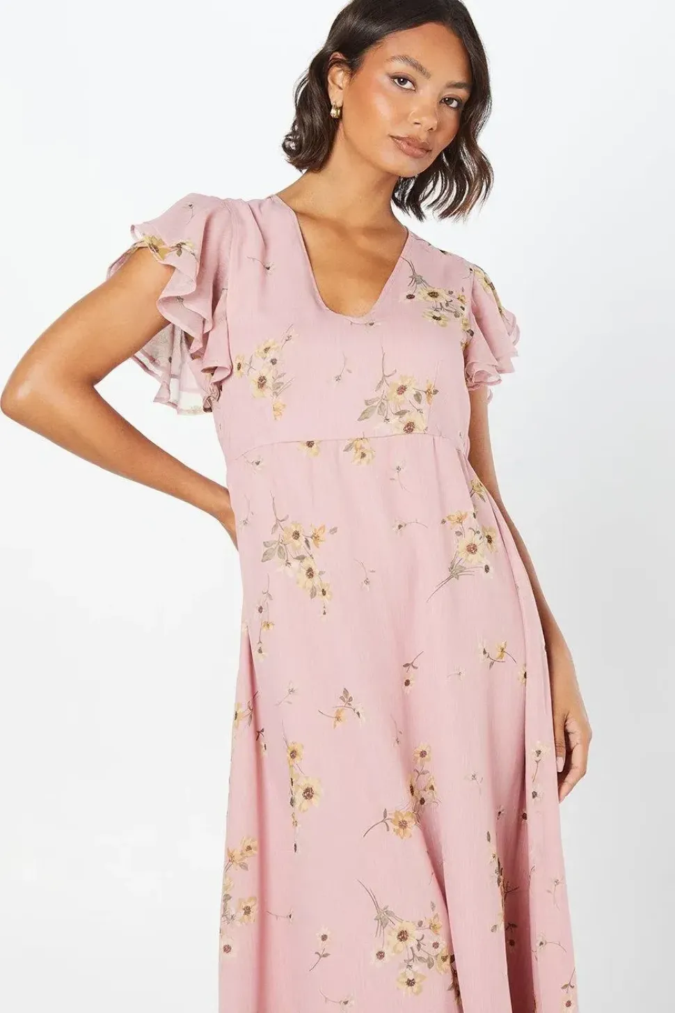Chiffon Ruffle Front Midi Dress