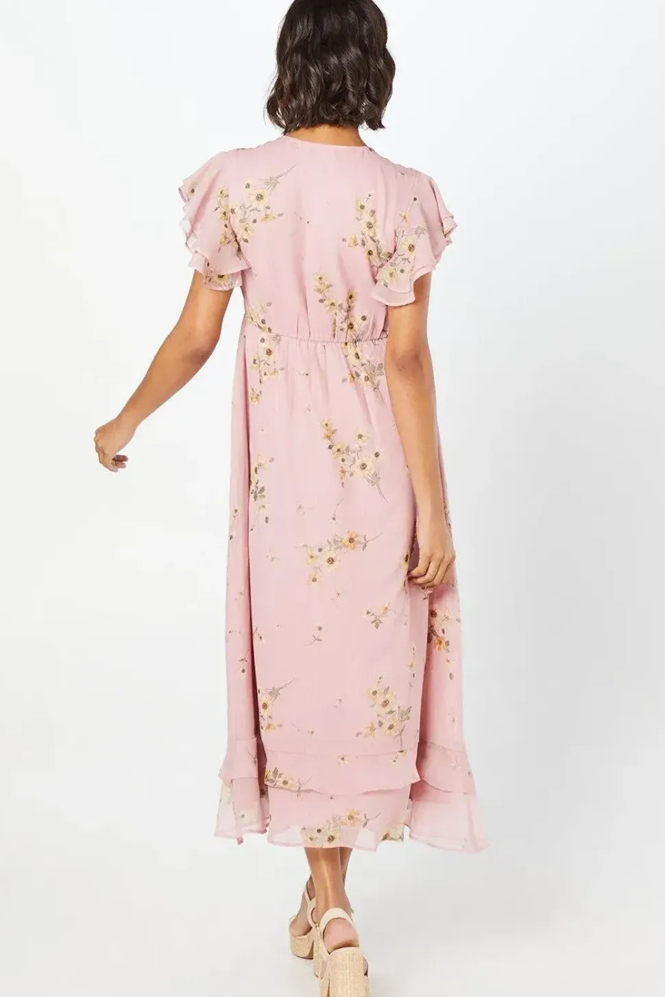 Chiffon Ruffle Front Midi Dress
