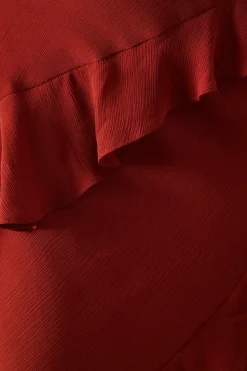 Chiffon Ruffle Seam V Neck Midi Dress