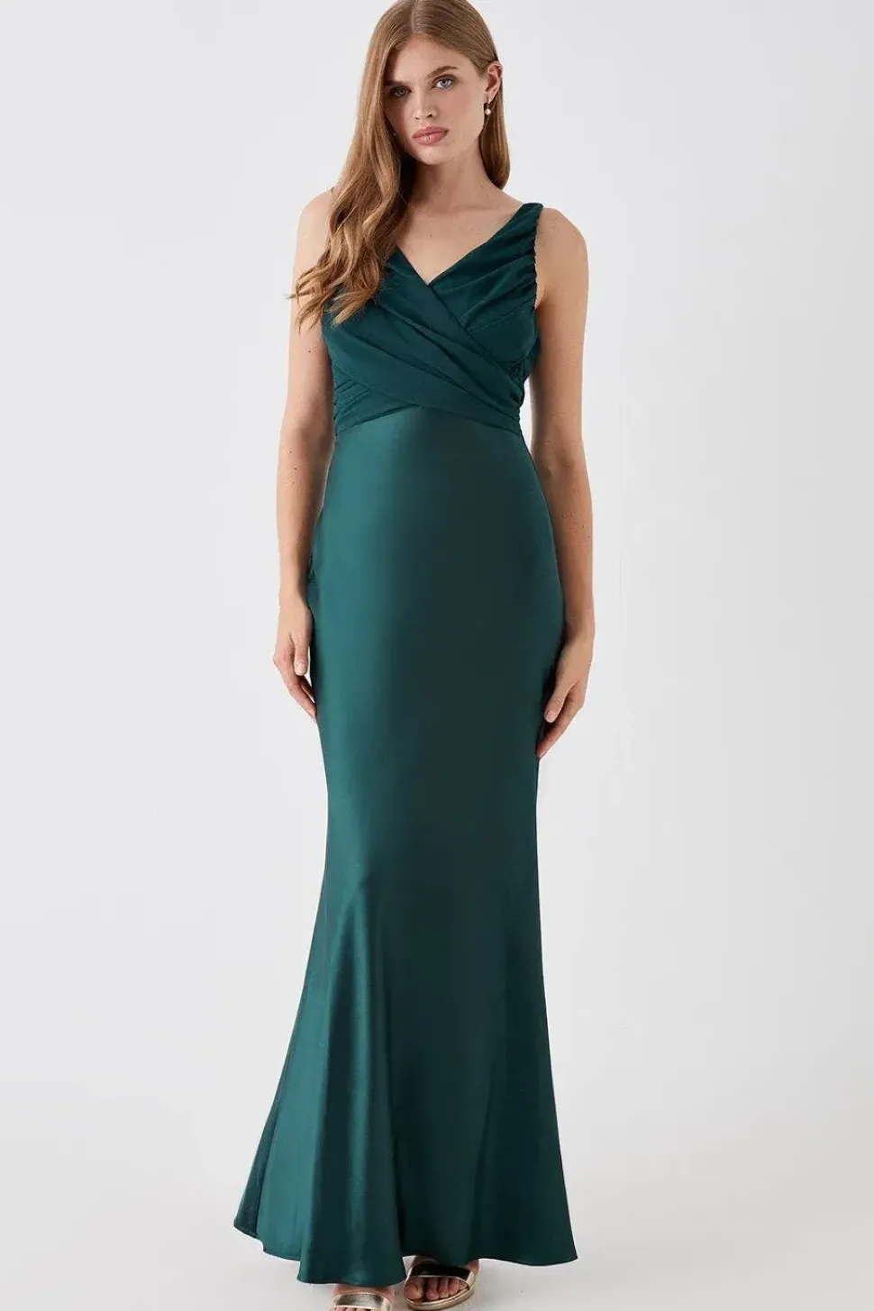 Chiffon Satin Bridesmaids Maxi Dress With Tie